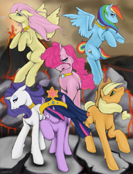 Size: 5000x6500 | Tagged: safe, artist:zombiicrow, imported from derpibooru, applejack, fluttershy, pinkie pie, rainbow dash, rarity, twilight sparkle, absurd resolution, elements of harmony, jewelry, mane six, regalia