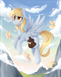 Size: 1024x1287 | Tagged: safe, artist:ten-dril, imported from derpibooru, derpy hooves, pegasus, pony, female, letter, mare, saddle bag, solo