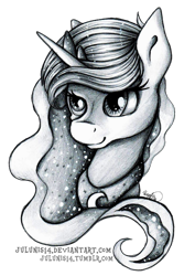 Size: 1023x1446 | Tagged: safe, artist:julunis14, imported from derpibooru, princess luna, female, grayscale, monochrome, portrait, simple background, solo, traditional art, transparent background