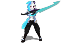 Size: 1280x768 | Tagged: safe, artist:ray670, artist:zoroark67, imported from derpibooru, dj pon-3, vinyl scratch, anthro, plantigrade anthro, 3d, 3dcg, female, mmd, simple background, solo, sword, transparent background, weapon