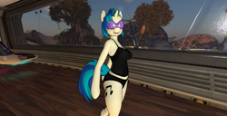 Size: 1920x986 | Tagged: safe, artist:bangayo, imported from derpibooru, dj pon-3, vinyl scratch, anthro, 3d, arm hooves, female, ona, orange nova, second life, solo, sunglasses