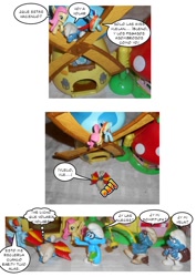 Size: 793x1122 | Tagged: safe, imported from derpibooru, fluttershy, rainbow dash, comic:visitas a la aldea pitufa, brainy smurf, comic, crossover, fisher smurf, flying smurf, sailor smurf, smurf village, smurfs, spanish