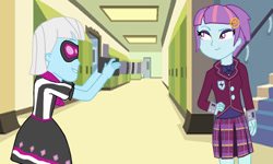 Size: 1280x768 | Tagged: safe, artist:artbrick, imported from derpibooru, photo finish, sunny flare, equestria girls, friendship games, clothes, crystal prep academy uniform, school uniform