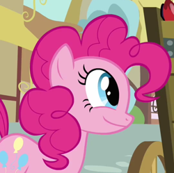 Size: 538x536 | Tagged: safe, imported from derpibooru, screencap, pinkie pie, pony, a friend in deed, cropped, smiling