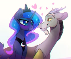 Size: 1671x1390 | Tagged: safe, artist:elementalokami, imported from derpibooru, discord, princess luna, female, lunacord, male, shipping, straight