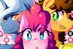 Size: 1500x1000 | Tagged: safe, artist:littlecloudie, imported from derpibooru, cheese sandwich, pinkie pie, pokey pierce, cheesepie, cute, female, male, ot3, pokeycheesepie, pokeypie, polyamory, shipping, straight