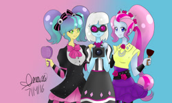 Size: 1024x614 | Tagged: safe, artist:lilimani8, imported from derpibooru, photo finish, pixel pizazz, violet blurr, equestria girls, the snapshots