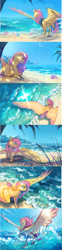 Size: 894x3579 | Tagged: safe, artist:turnipberry, imported from derpibooru, fluttershy, pegasus, pony, beach, beautiful, female, ocean, scenery, sketch, solo, swimming, water