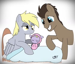 Size: 1512x1286 | Tagged: safe, artist:estevangel, imported from derpibooru, derpy hooves, dinky hooves, doctor whooves, time turner, earth pony, pegasus, pony, unicorn, baby, baby dinky hooves, cute, daaaaaaaaaaaw, doctorderpy, equestria's best father, equestria's best mother, family, female, foal, male, mare, newborn, shipping, smiling, straight