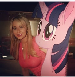 Size: 640x656 | Tagged: safe, imported from derpibooru, twilight sparkle, twilight sparkle (alicorn), alicorn, human, my little pony: the movie, cardboard twilight, irl, irl human, movie designs, photo, tara strong