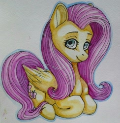 Size: 846x866 | Tagged: safe, artist:liza-jack, imported from derpibooru, fluttershy, female, looking at you, solo, traditional art