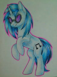 Size: 774x1032 | Tagged: safe, artist:liza-jack, imported from derpibooru, dj pon-3, vinyl scratch, pony, unicorn, female, glasses, rearing, solo, traditional art