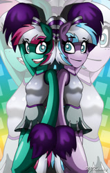 Size: 550x867 | Tagged: safe, artist:xjkenny, imported from derpibooru, lilac sky, spring step, sunlight spring, anthro, earth pony, pegasus, unguligrade anthro, cheerleader, pom pom, sisters, zoom layer