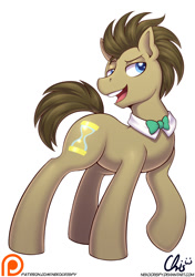 Size: 825x1170 | Tagged: safe, artist:nekocrispy, imported from derpibooru, doctor whooves, time turner, earth pony, pony, male, necktie, open mouth, patreon, patreon logo, raised eyebrow, raised hoof, simple background, solo, stallion, white background