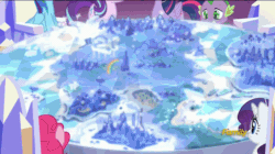 Size: 858x482 | Tagged: safe, edit, edited screencap, imported from derpibooru, screencap, applejack, fluttershy, pinkie pie, rainbow dash, rarity, spike, starlight glimmer, twilight sparkle, twilight sparkle (alicorn), alicorn, pony, spice up your life, animated, cutie map, magic, reversed
