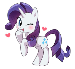 Size: 600x550 | Tagged: safe, artist:ryuu, imported from derpibooru, rarity, pony, unicorn, blushing, cute, female, heart, looking at you, mare, one eye closed, open mouth, raribetes, simple background, solo, white background, wink