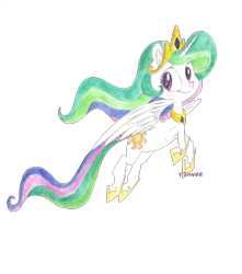 Size: 1778x2013 | Tagged: safe, artist:raiwee, imported from derpibooru, princess celestia, pony, female, flying, mare, simple background, solo, traditional art, transparent background