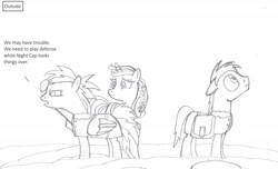 Size: 1267x772 | Tagged: safe, artist:dsb71013, derpibooru exclusive, imported from derpibooru, oc, oc only, oc:light fantastic, oc:night cap, oc:rhapsody, comic, monochrome, story included