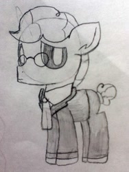 Size: 720x960 | Tagged: safe, artist:thefanficfanpony, imported from derpibooru, svengallop, pony, clothes, cute, glasses, male, monochrome, necktie, sketch, solo, stallion, suit, traditional art