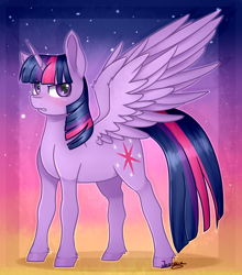 Size: 1024x1166 | Tagged: safe, artist:jazzerix, imported from derpibooru, twilight sparkle, alicorn, pony, blushing, female, solo, spread wings, twilight sparkle (alicorn), unshorn fetlocks