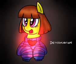 Size: 1178x989 | Tagged: dead source, safe, artist:radek1212, imported from derpibooru, pony, clothes, determination, female, frisk, heart, mare, ponified, solo, undertale