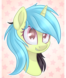 Size: 1065x1249 | Tagged: safe, artist:mp-printer, imported from derpibooru, oc, oc only, oc:dreamlight, pony, unicorn, bust, cute, female, grin, looking at you, mare, smiling, solo, squee