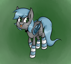 Size: 1200x1080 | Tagged: safe, artist:askriiandmii, imported from derpibooru, oc, oc only, oc:star charmer, bat pony, pony, clothes, collar, cute, female, socks, solo, striped socks, thigh highs, tongue out