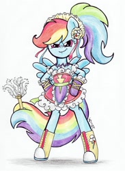 Size: 900x1232 | Tagged: safe, artist:oriwhitedeer, imported from derpibooru, rainbow dash, pony, bipedal, clothes, converse, female, maid, rainbow dash always dresses in style, shoes, sneakers, solo