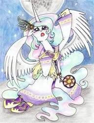 Size: 900x1170 | Tagged: safe, artist:oriwhitedeer, imported from derpibooru, princess celestia, pony, clothes, female, solo, vocaloid