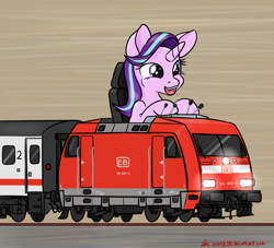 Size: 1100x1000 | Tagged: safe, artist:orang111, imported from derpibooru, starlight glimmer, db br 101, deutsche bahn, driving, locomotive, train