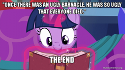 Size: 800x450 | Tagged: safe, edit, edited screencap, imported from derpibooru, screencap, twilight sparkle, alicorn, pony, a hearth's warming tail, image macro, makeameme.org, meme, something smells, spongebob squarepants, the ugly barnacle, twilight sparkle (alicorn)