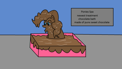 Size: 1572x900 | Tagged: safe, artist:amateur-draw, imported from derpibooru, pinkie pie, 1000 hours in ms paint, chocolate, chocolate bath, food, ms paint, sign, spa