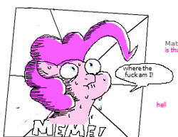 Size: 272x210 | Tagged: artist needed, safe, imported from derpibooru, pinkie pie, dialogue, female, flockmod, lip bite, meme, scared, solo, speech bubble, sweat, vulgar