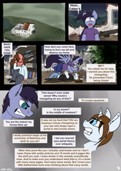 Size: 2480x3508 | Tagged: safe, artist:duop-qoub, imported from derpibooru, oc, oc only, oc:azure mist, oc:banana pie, oc:violet phoenix, anthro, pegasus, unicorn, comic:anomaly11, comic, portal