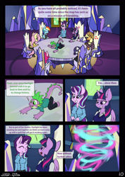 Size: 2480x3508 | Tagged: safe, artist:duop-qoub, imported from derpibooru, applejack, fluttershy, pinkie pie, rainbow dash, rarity, spike, starlight glimmer, twilight sparkle, twilight sparkle (alicorn), alicorn, anthro, comic:anomaly11, comic, mane six