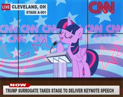 Size: 900x709 | Tagged: safe, artist:pixelkitties, imported from derpibooru, ms. harshwhinny, twilight sparkle, twilight sparkle (alicorn), alicorn, pony, cable news network, cnn, female, melania trump plagiarism gaffe, ms. harshwhinny's election campaign, news, politics, republican, solo, votehorse