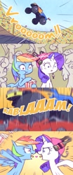 Size: 650x1559 | Tagged: safe, artist:raridashdoodles, imported from derpibooru, rainbow dash, rarity, earth pony, pegasus, pony, unicorn, comic, drinking hat, female, food, hat, heart, heavy breathing, horse noises, lesbian, mare, meme, monster truck, popcorn, raridash, shipping, soda can, truck, whinny