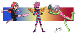 Size: 3300x1485 | Tagged: safe, artist:cat-gray-and-me78, imported from derpibooru, apple bloom, scootaloo, sweetie belle, human, the show stoppers, artifact, cutie mark crusaders, fan, humanized, show stopper outfits, simple background, transparent background, winged humanization