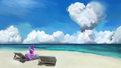 Size: 1920x1080 | Tagged: safe, artist:sycreon, imported from derpibooru, rainbow dash, twilight sparkle, alicorn, pony, beach, cloud, female, heart, lesbian, scenery, shipping, twidash, twilight sparkle (alicorn)