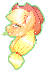 Size: 1600x2400 | Tagged: safe, artist:monique1998, imported from derpibooru, applejack, female, grin, smiling, solo, starry eyes, straw, watermark, wingding eyes