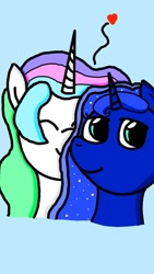 Size: 675x1200 | Tagged: safe, artist:ag-poni, imported from derpibooru, princess celestia, princess luna, best princess, best sisters, cute, cutelestia, heart, love, lunabetes, nuzzling, royal sisters, sisterly love, sisters