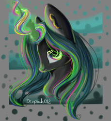 Size: 1100x1200 | Tagged: safe, artist:derpiak012, imported from derpibooru, queen chrysalis, changeling, changeling queen, ear fluff, eye reflection, female, magic, qv, solo