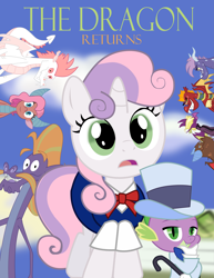 Size: 5103x6597 | Tagged: safe, artist:sonicgirl313, imported from derpibooru, clump, fizzle, fume, garble, mina, spear (dragon), spike, steven magnet, sweetie belle, vex, dragon, sea serpent, absurd resolution, dragoness, female, hat, male, parody, spear (g4), teenaged dragon, the cat returns