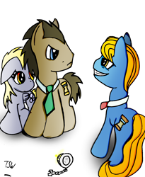 Size: 1626x1980 | Tagged: safe, artist:toxikku, imported from derpibooru, derpy hooves, doctor whooves, perfect pace, time turner, earth pony, pegasus, pony, crossover, doctor who, female, good vs evil, male, mare, simple background, stallion, the doctor, the master