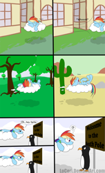 Size: 1600x2630 | Tagged: safe, artist:loceri, imported from derpibooru, rainbow dash, penguin, cloud, comic, desert, drool, on back, sleeping, slice of life, south pole, tongue out, zzz