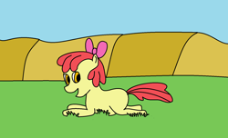 Size: 1564x948 | Tagged: safe, artist:amateur-draw, imported from derpibooru, apple bloom, 1000 hours in ms paint, blank flank, clean, field, grass, ms paint