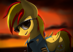 Size: 3500x2500 | Tagged: safe, artist:avastin4, imported from derpibooru, oc, oc only, pegasus, pony, solo, sunglasses, sunset, wonderbolts