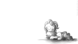 Size: 1366x768 | Tagged: safe, artist:fongsaunder, imported from derpibooru, pinkie pie, balloon, cuddling, eyes closed, female, grayscale, hug, monochrome, snuggling, solo, that pony sure does love balloons