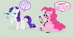 Size: 2073x1069 | Tagged: dead source, safe, artist:edanarose, artist:edmondrad, imported from derpibooru, pinkie pie, rarity, pony, duo, makeup, messy