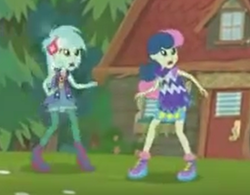 Size: 458x358 | Tagged: safe, imported from derpibooru, screencap, bon bon, lyra heartstrings, sweetie drops, equestria girls, legend of everfree, camp fashion show outfit, clothes, shoes, sneakers